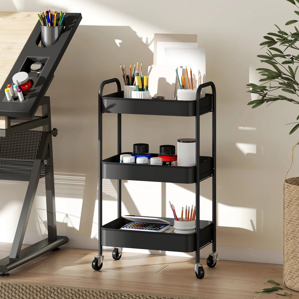 Carrello Cucina 3 Ripiani con Ruote ¨C Xylo ¨C 45x30,6x79 cm Nero