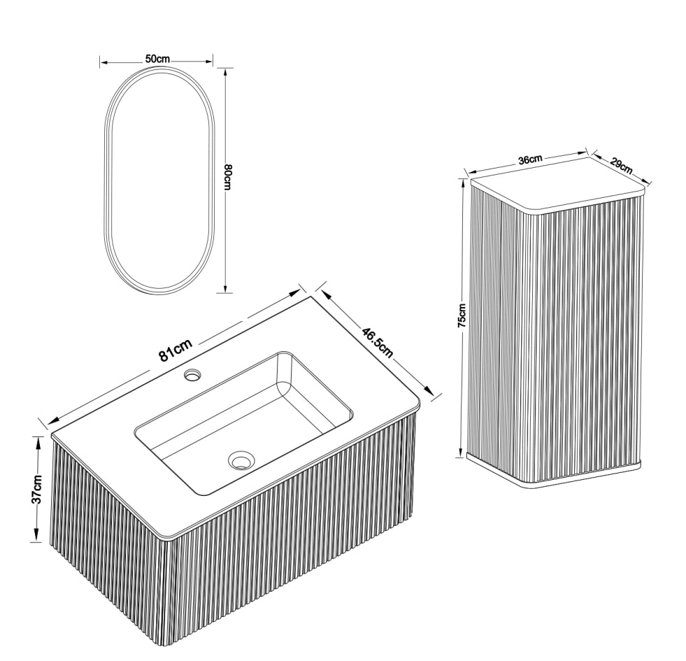 Mobile da bagno con lavabo, mobile laterale e specchio LED - per bagno - bianco