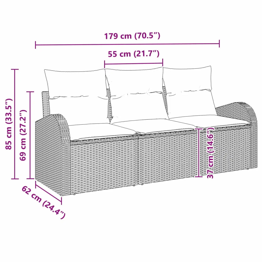 Set Divano da Giardino 3 pcs Nero e turchese Poly Rattan 3354575