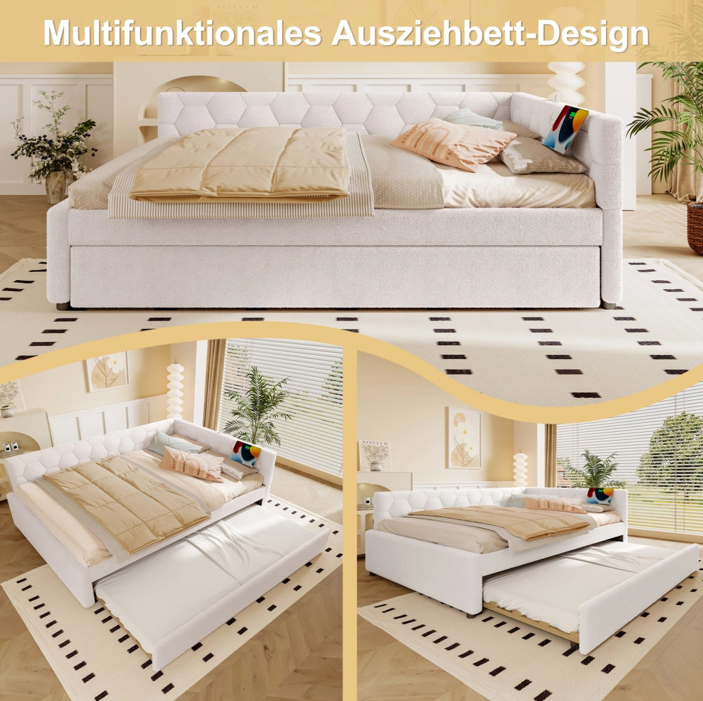 LETTO Daybed 140x200 cm bianco con letto estraibile, USB e Type-C