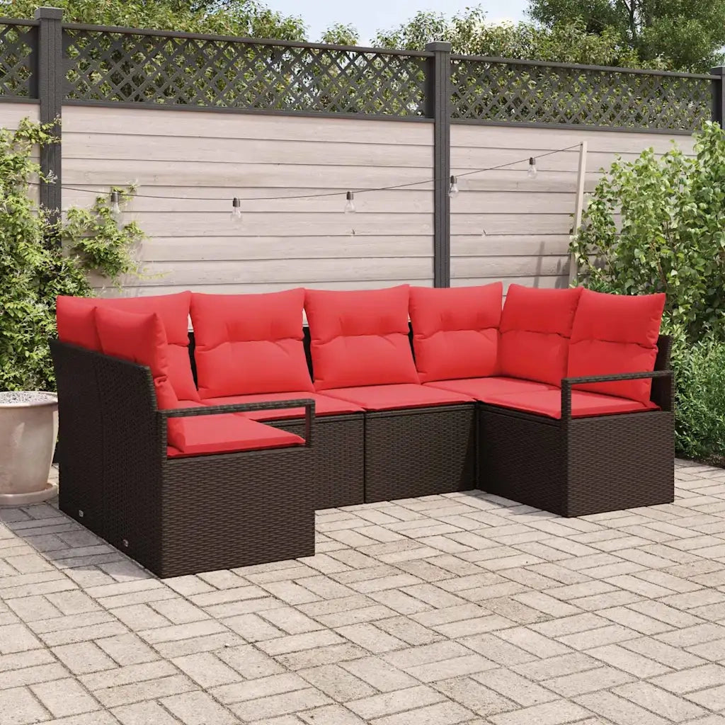 Set Divano da Giardino 6 pcs Marrone e Rosso polyrattan 3355193