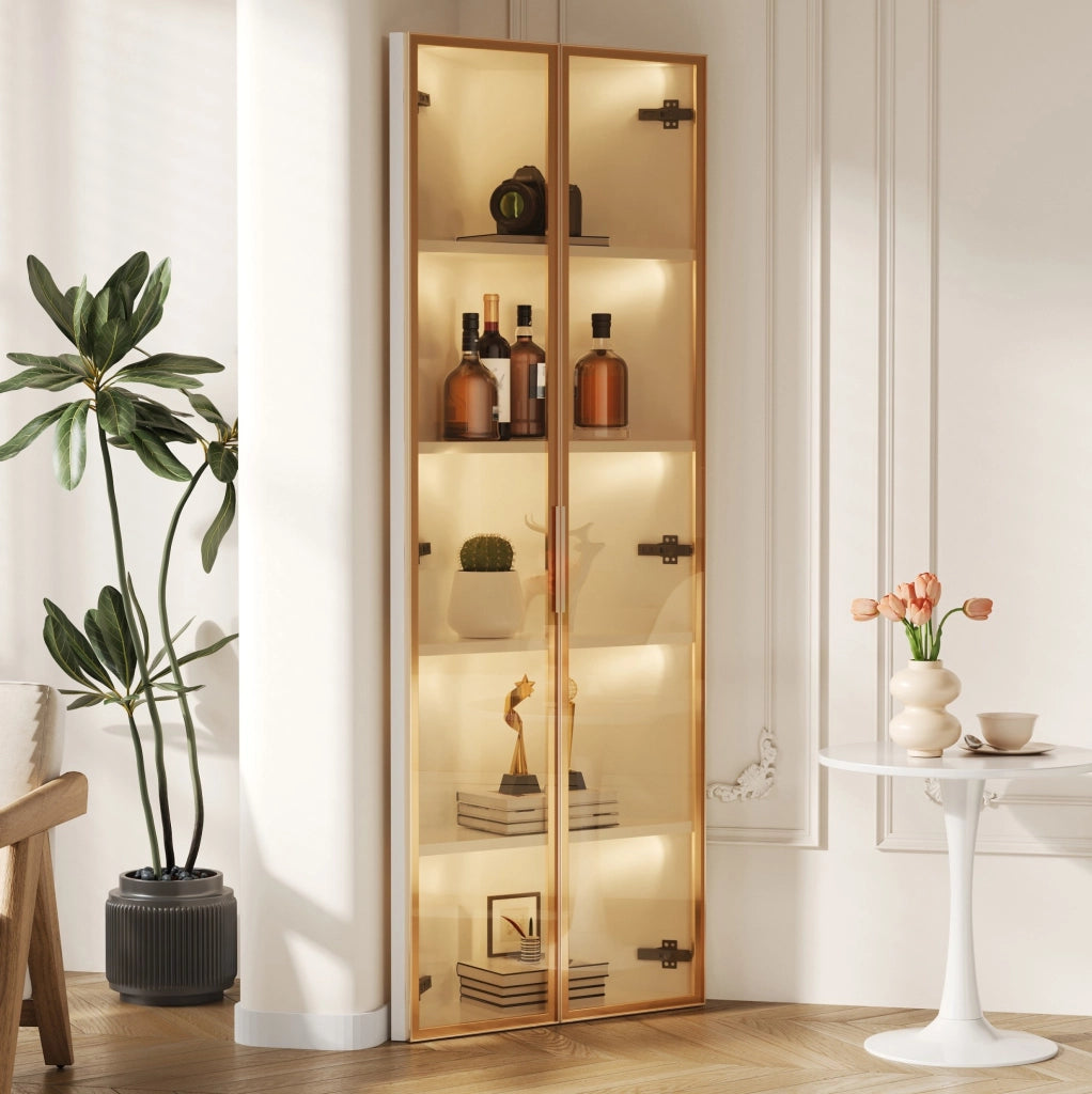 Vetrina angolare in vetro temperato bianco con LED integrati 62x35x160 cm