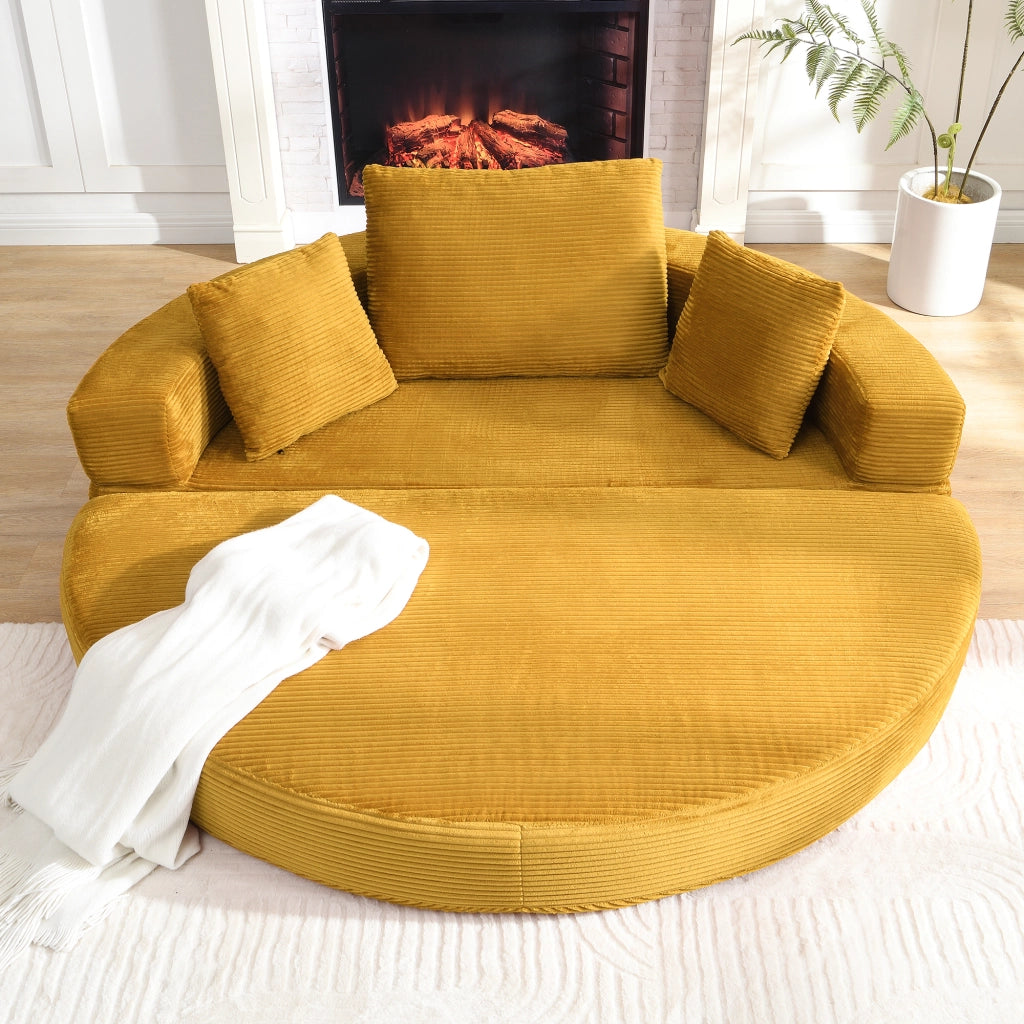 Divano letto pieghevole 2 in 1 ovale 173 x 176 cm in velluto a coste giallo