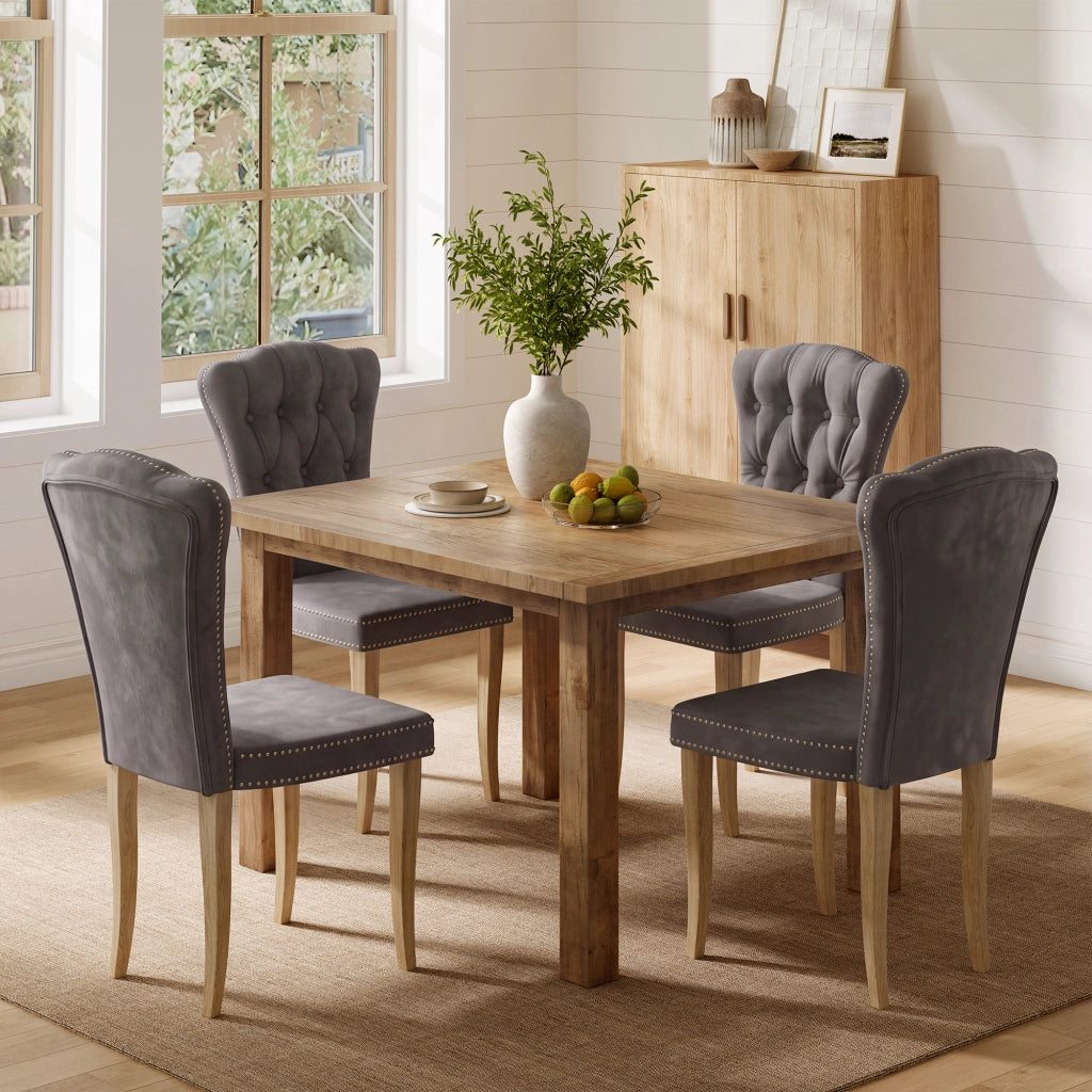 Sedia da sala da pranzo set 2 pezzi con schienale alto ergonomico;47*50*99cm;Legno massello;Velluto;Grigio