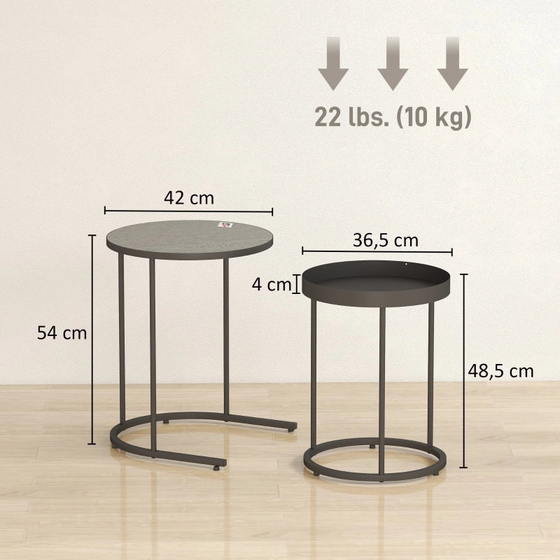 Set di 2 tavolini da salotto sovrapponibili in MDF e metallo grigio