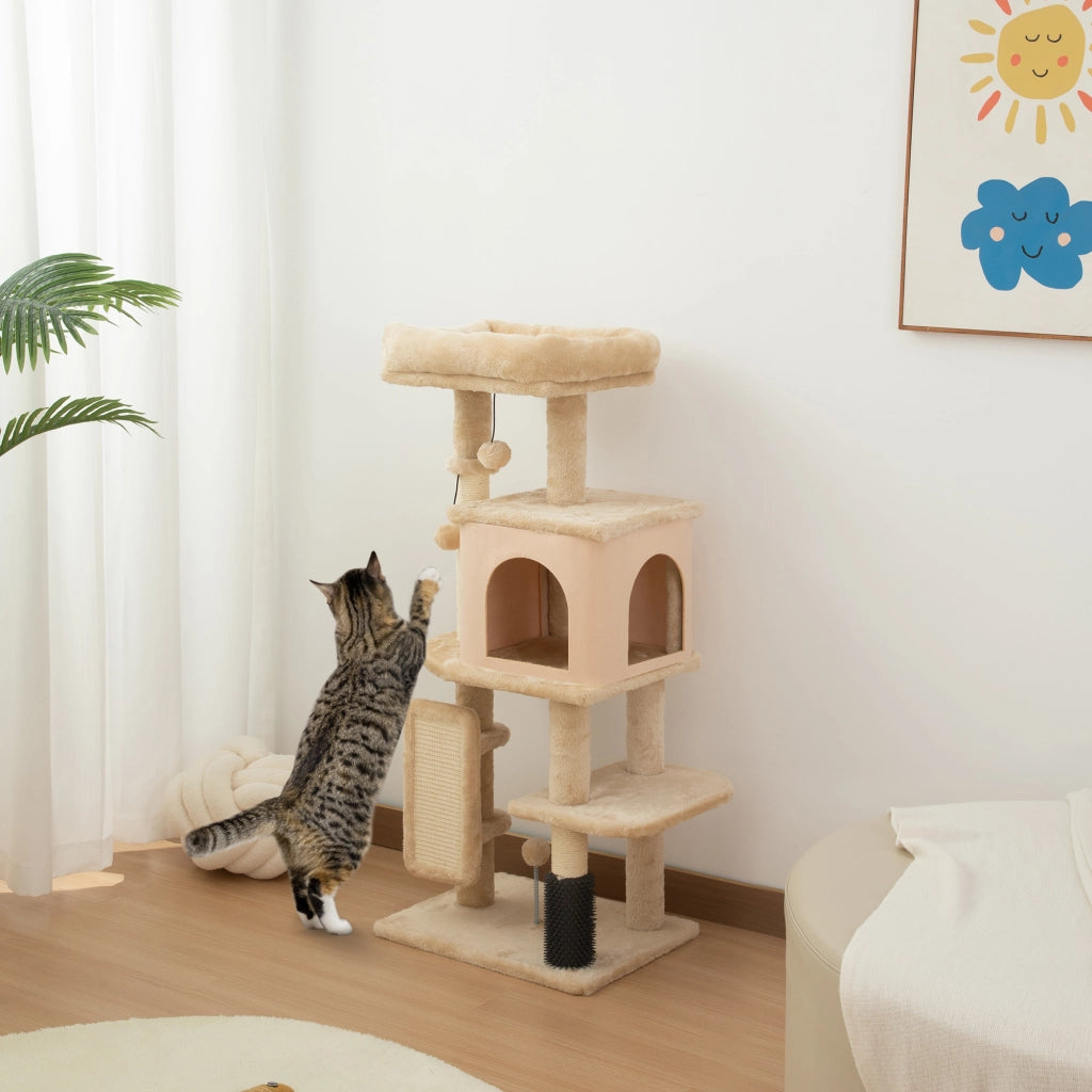 Tiragraffi per Gatti ¨C Xylo ¨C Beige 104cm con Piattaforme e Spazzola
