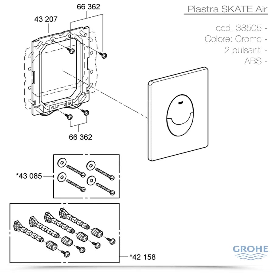 PLACCA DI COMANDO SKATE AIR DOPPIO TASTO  CROMATA     GROHE