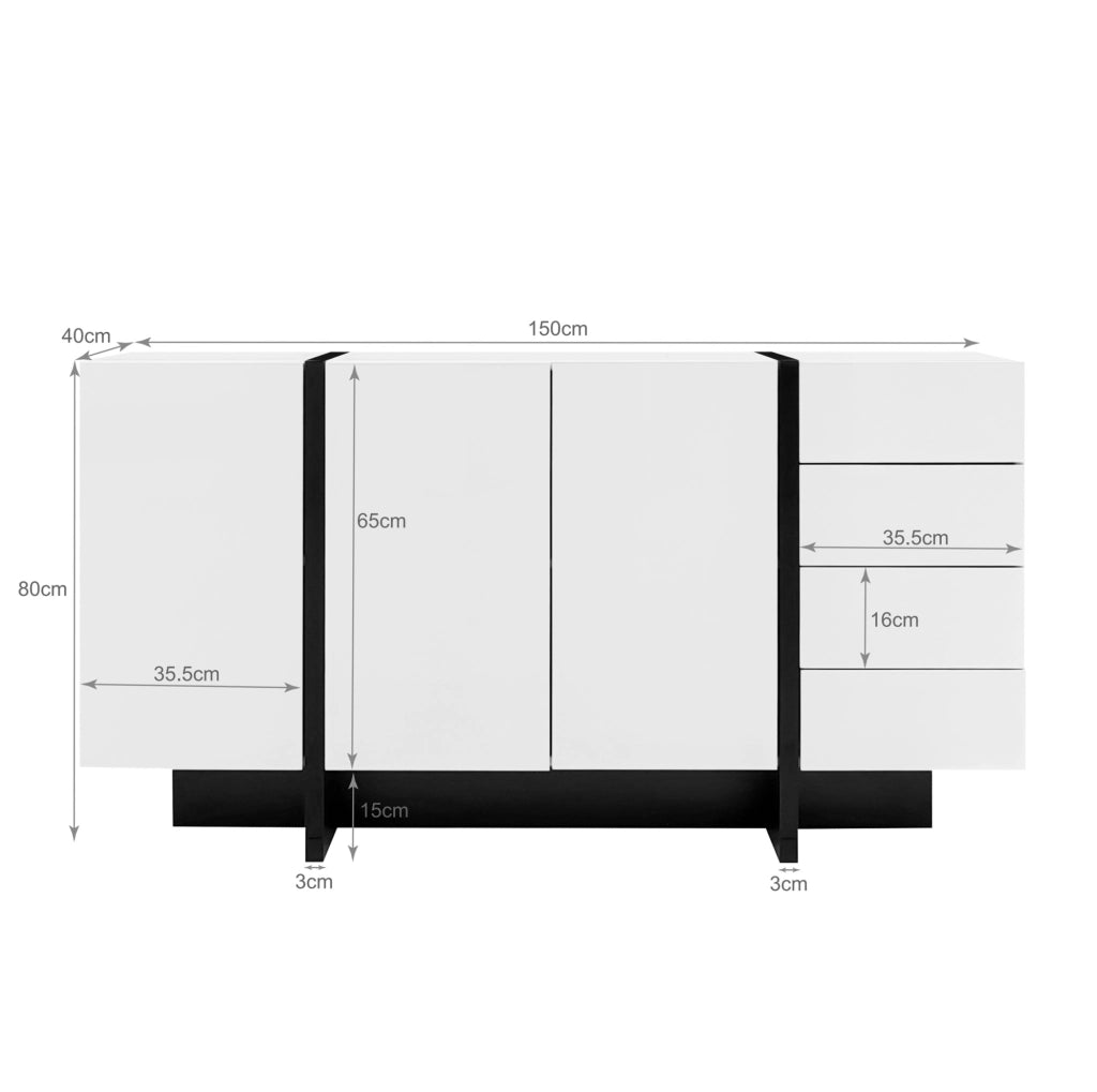 Sideboard bianco lucido con 2 ante e 4 cassetti