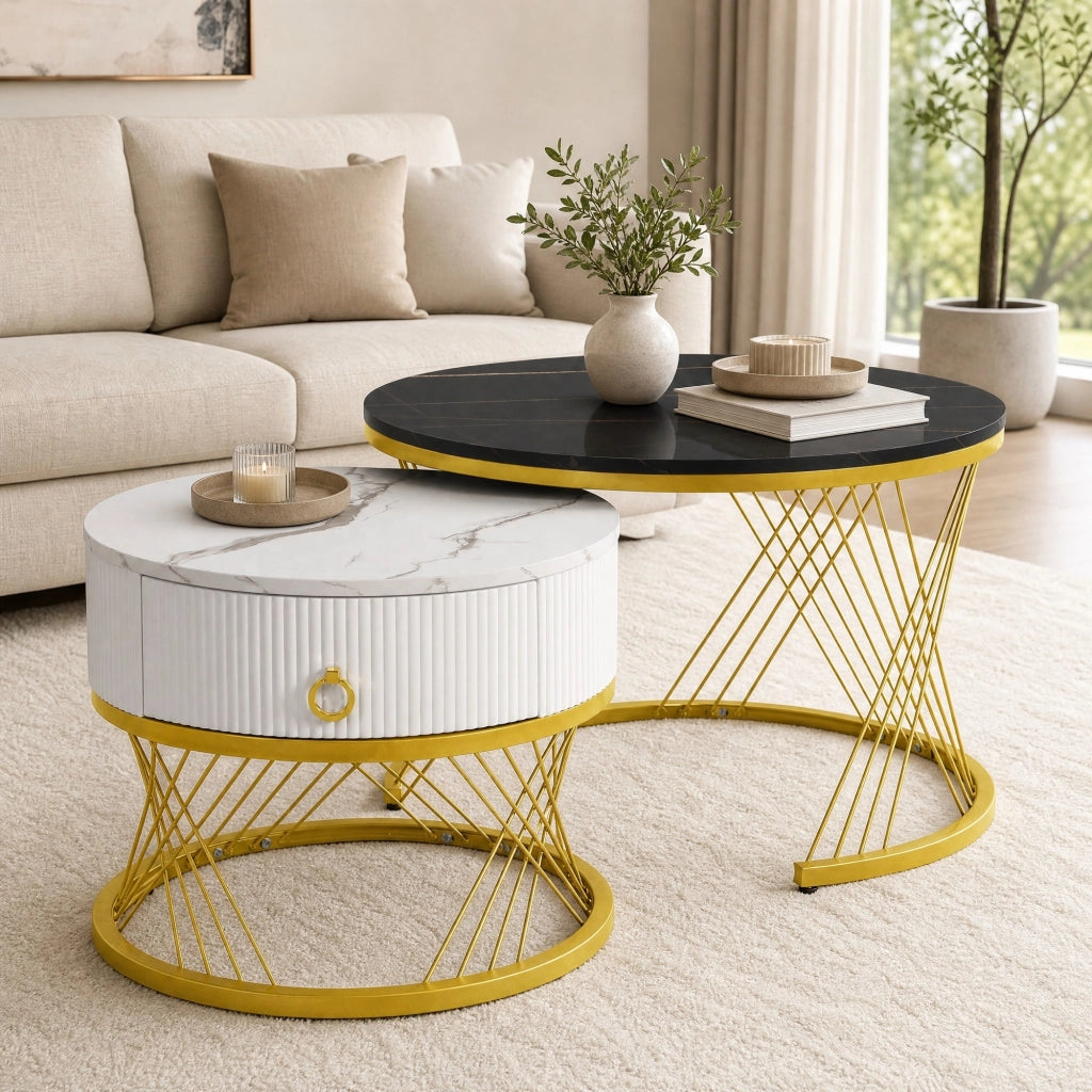 Set di 2 tavolini da salotto modulari con cassetto