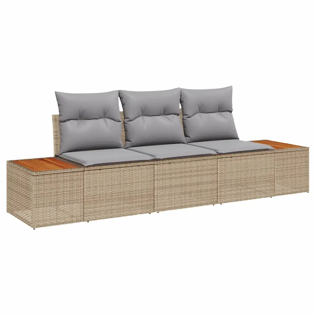 Set Divano da Giardino 3 pz | Set Salotto da Giardino beige e grigio chiaro Poly Rattan