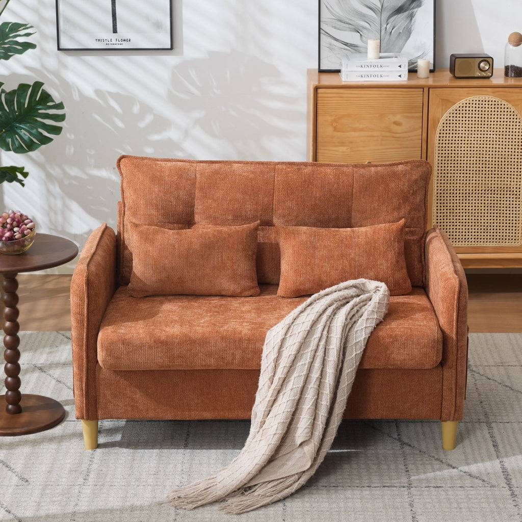 Divano 2 Posti con Braccioli e Tasche Laterali ¨C MINIMAL ¨C Chenille Marrone 127 cm
