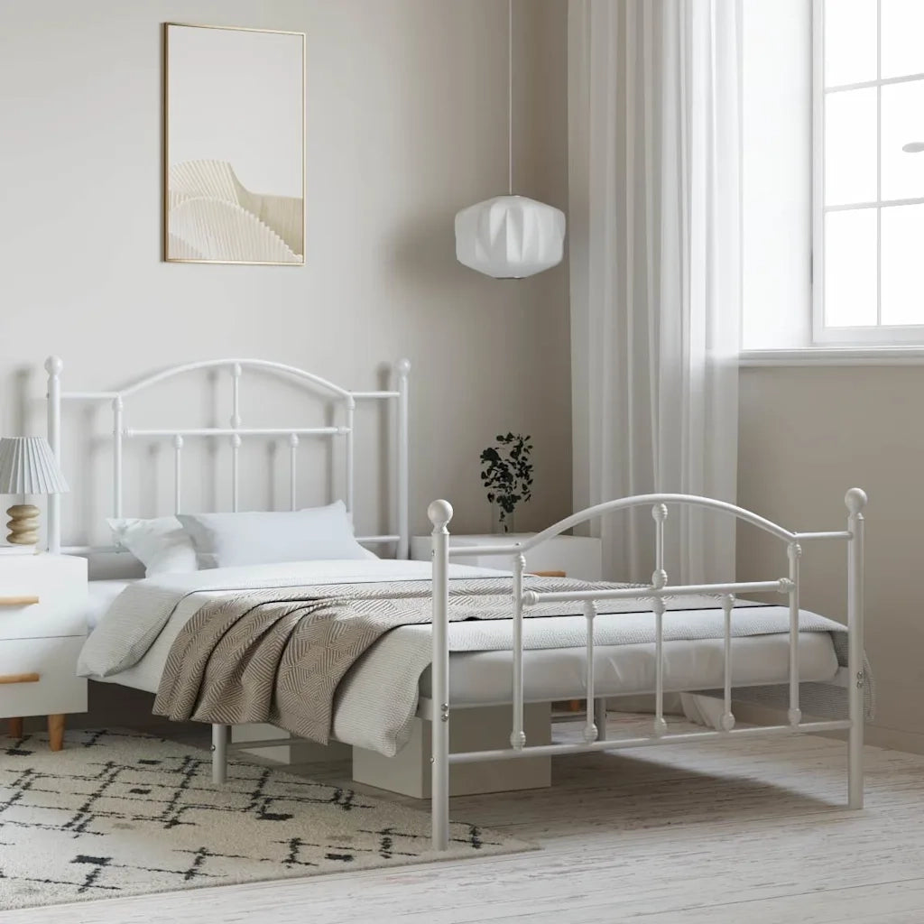 Letto singolo | Letto per adulti | Giroletto con Testiera e Pediera Metallo Bianco 100x190 cm