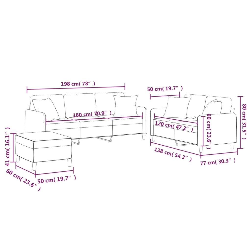 Set Divani 3 pz con Cuscini Nero in Tessuto 3202146