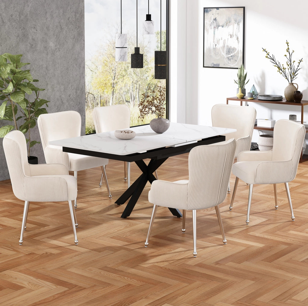 SEDIA in velluto beige Set da 4 pezzi con braccioli e supporto lombare