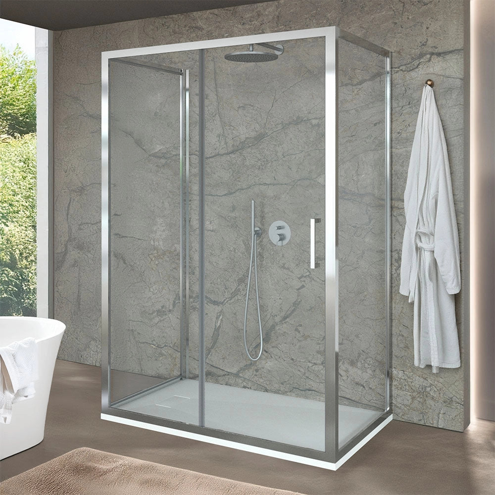 Box doccia 3 lati 90x150x90 cm con porta scorrevole in vetro trasparente Ted