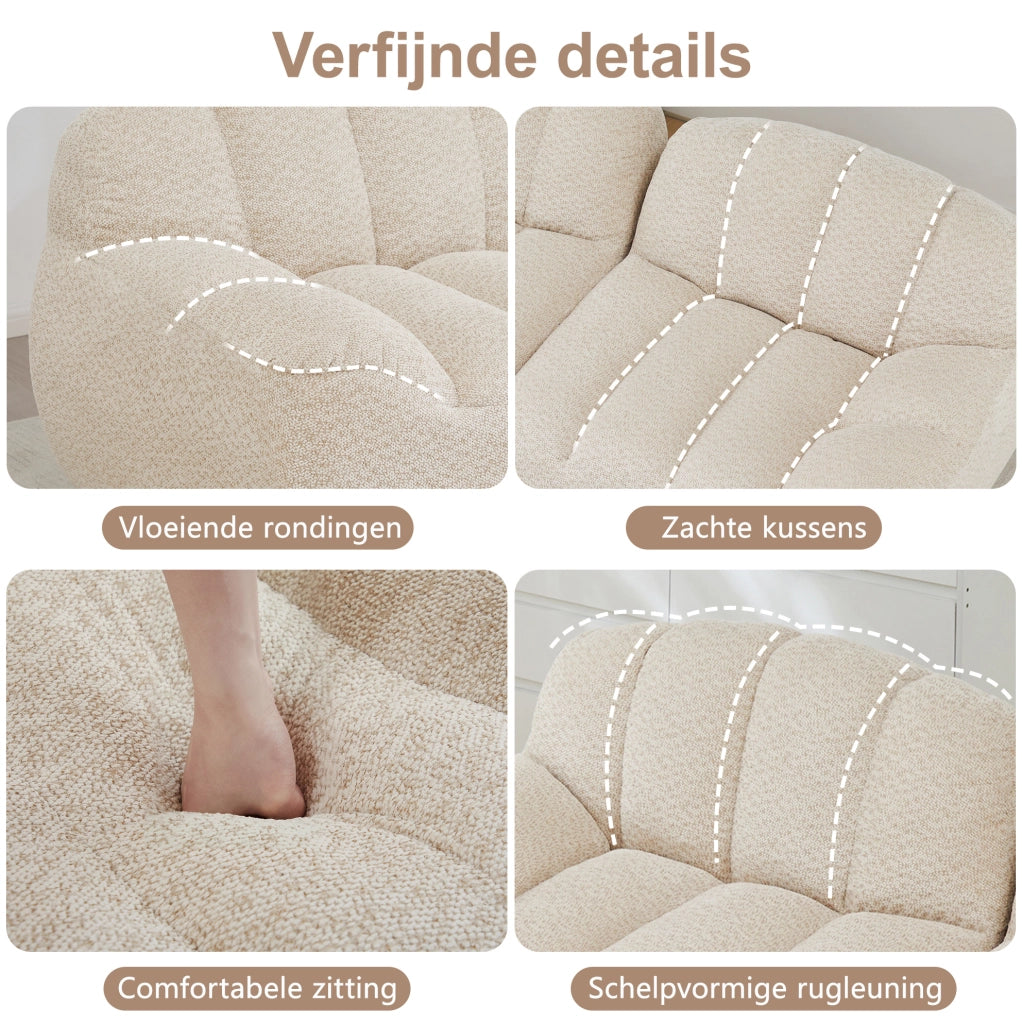 Divano modulare a 3 posti in schiuma densa 32D senza struttura, rivestimento in fleece granulato beige e bianco