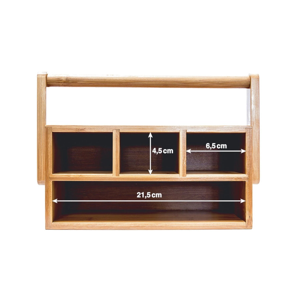 Organizer da scrivania in bambù 30 x 15 x 10 cm con 4 scomparti e manico regolabile stile moderno in bambù naturale 13_0003183