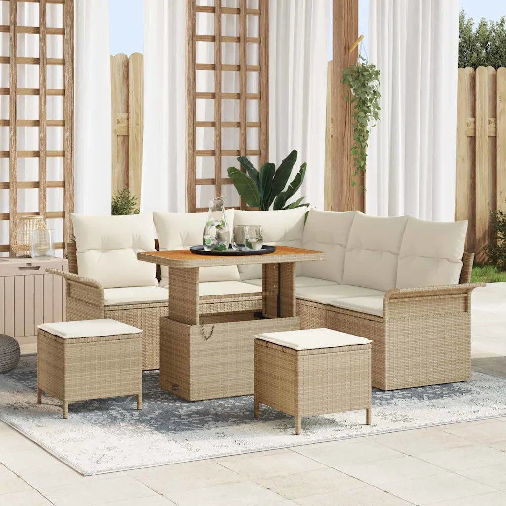 Set Divano da Giardino con cuscino 8 pcs Beige e Crema