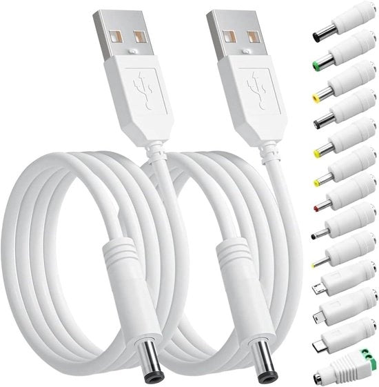 Cavo di alimentazione USB a DC 5V per ledstripte e telecamere - 2 pezzi - 13-in-1 cavo di ricarica con cavo di alimentazione - 15m - 55 x 21mm