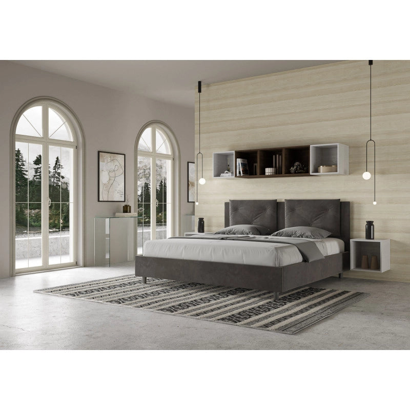 Letto imbottito Matrimoniale 170x190 cm Appia - Contenitore,Microfibra,Grigio