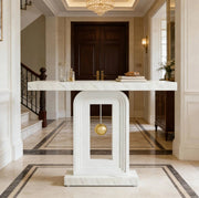 Tavolino Consolle stretto in MDF con piano in marmo bianco, 100 cm, per ingresso e soggiorno