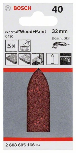 2608605166 - Set 5 Fogli abrasivi C430,  32 mm, P40 , EXPERT for LEGNO