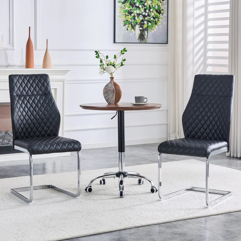 Set di 2 sedie da pranzo in ecopelle nera con design a rombi e schienale alto