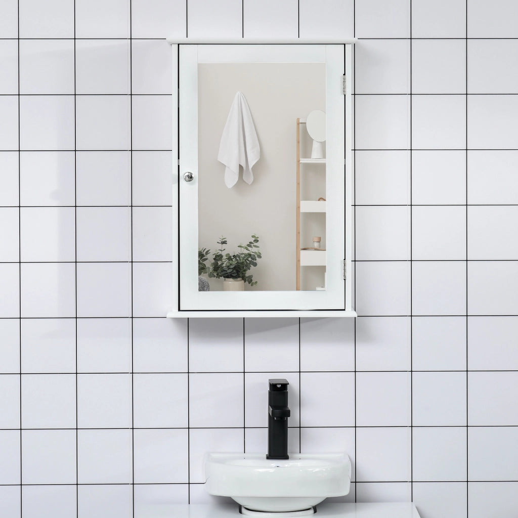 Mobiletto Bagno Pensile con Specchio e Anta Magnetica ¨C zephmum ¨C Bianco 41x14x60cm