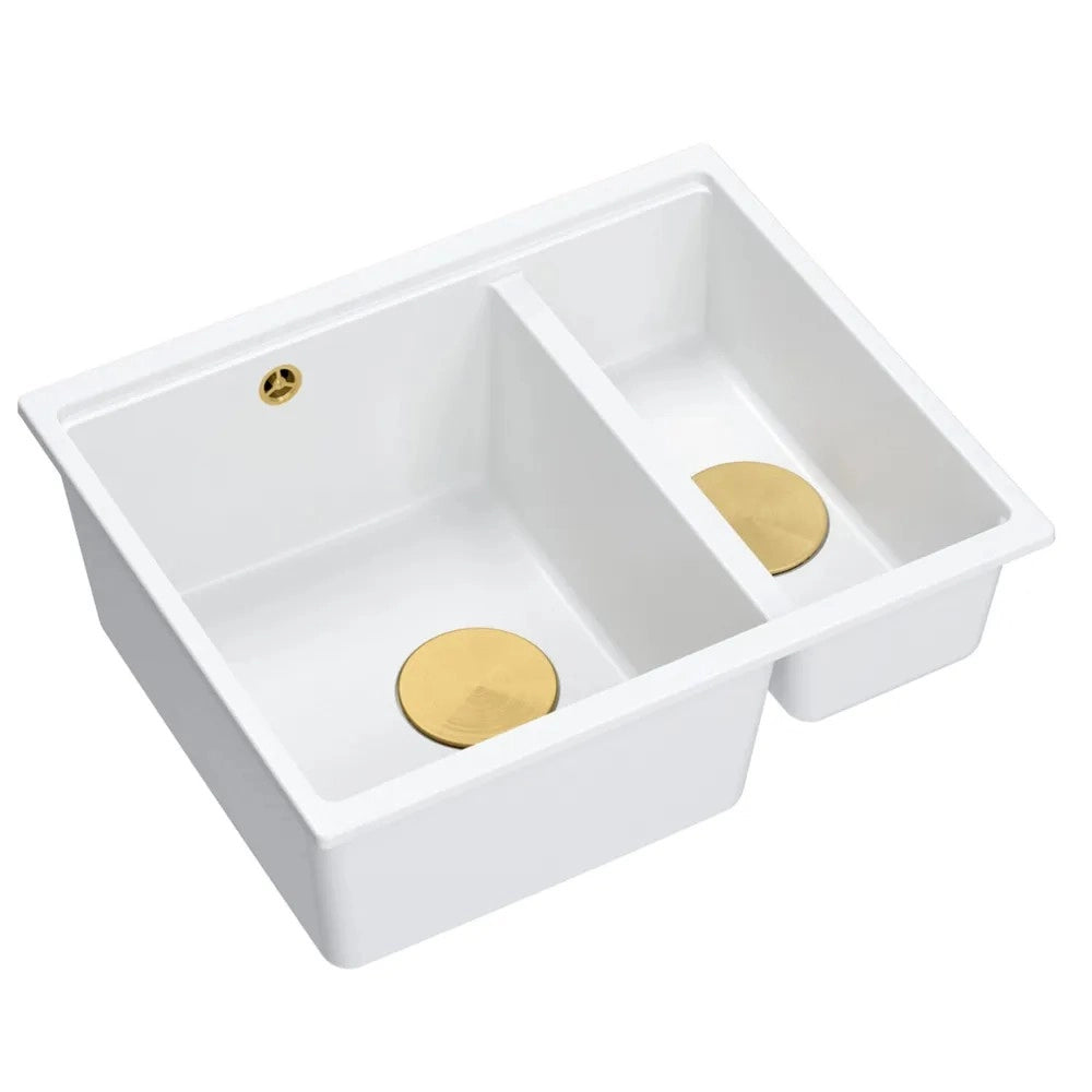 Lavello In Granito Logan 150 White Tappo rame spazzolato