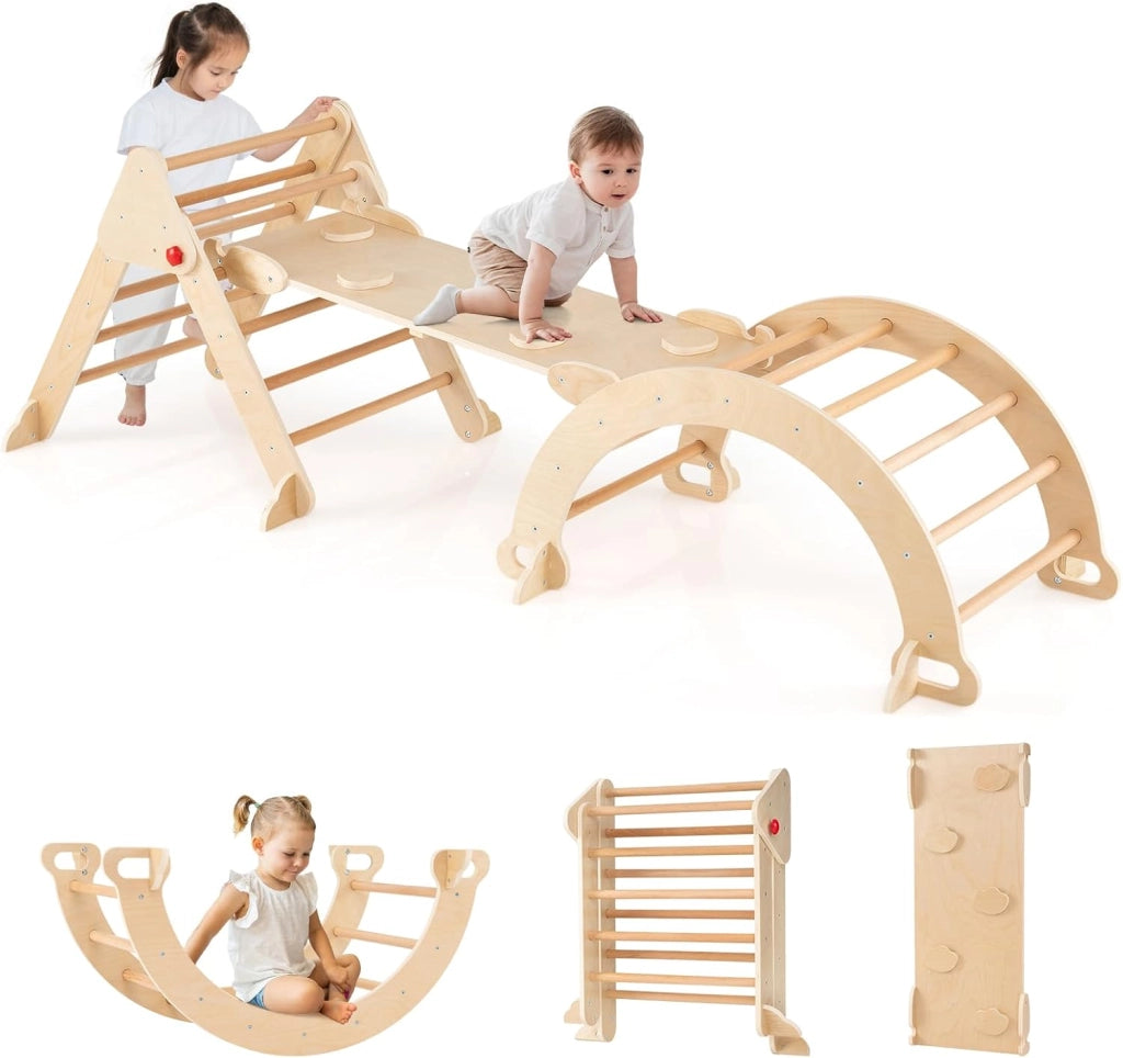 7 in 1 Set da Arrampicata per Bambini in Legno, Giochi Montessori
Triangolo Pieghevole con Arco e Rampe, Giocattoli da Arrampicata per Bambini 3 Anni+