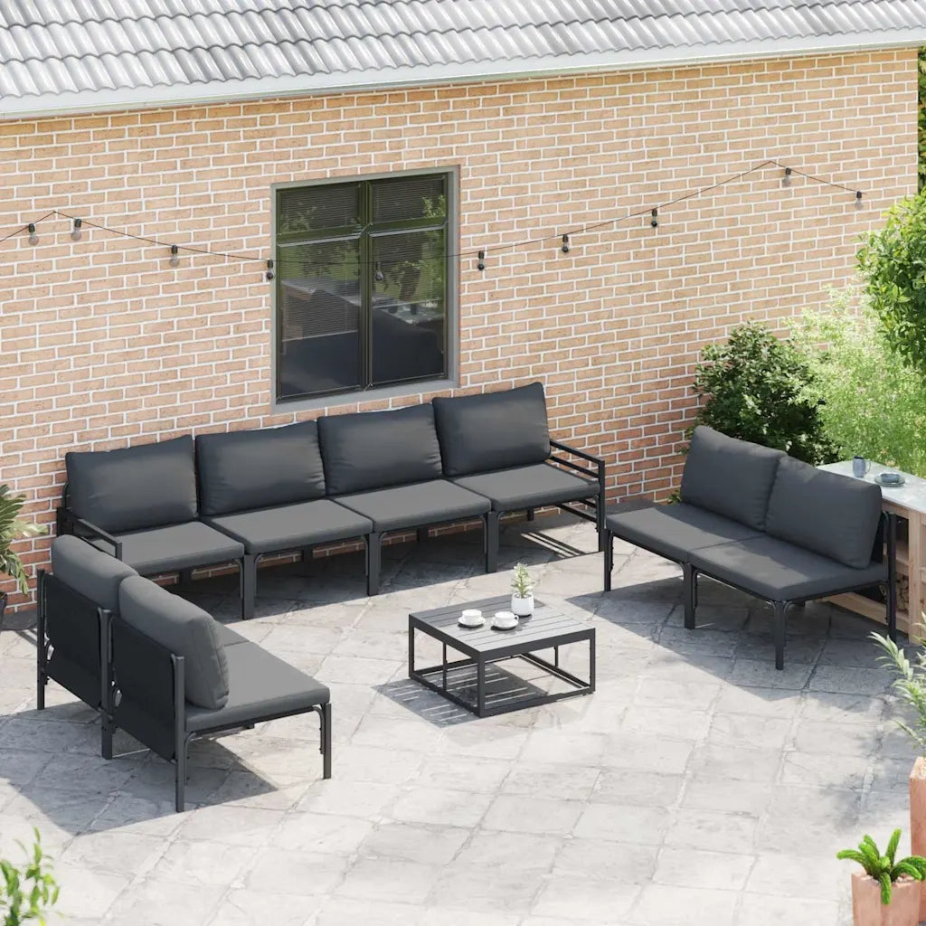 Set Divano da Giardino con cuscino 9 pcs Nero Acciaio