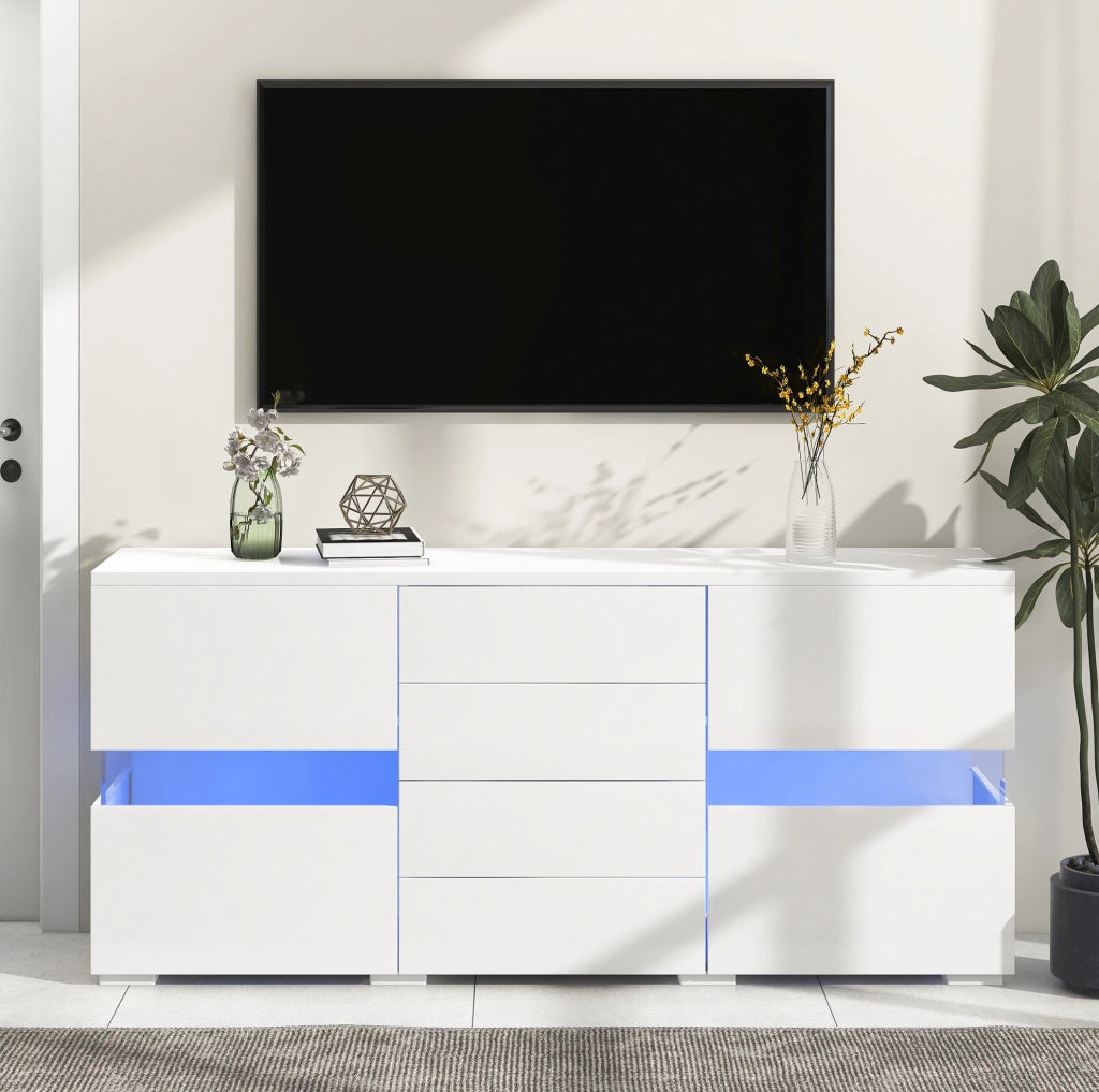 Credenza bianca lucida con LED e 4 cassetti