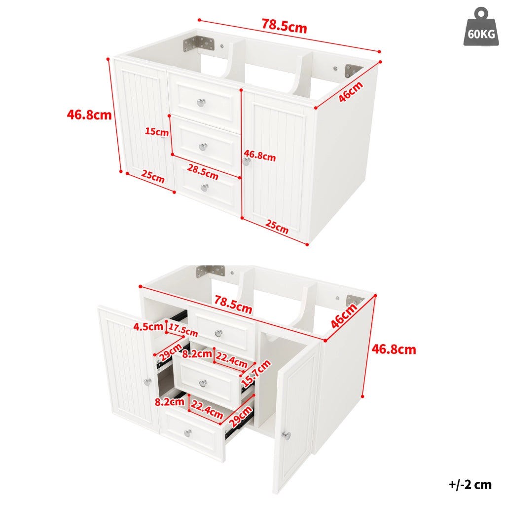 Mobile bagno sospeso bianco in MDF 78,5×46×46,8 cm