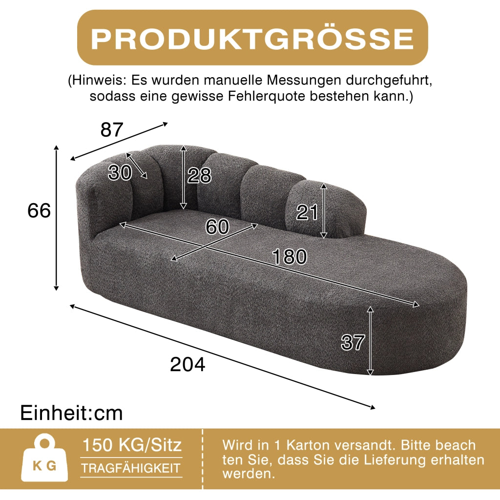 Poltrona chaise longue senza braccioli in ciniglia grigio antracite con schienale ondulato