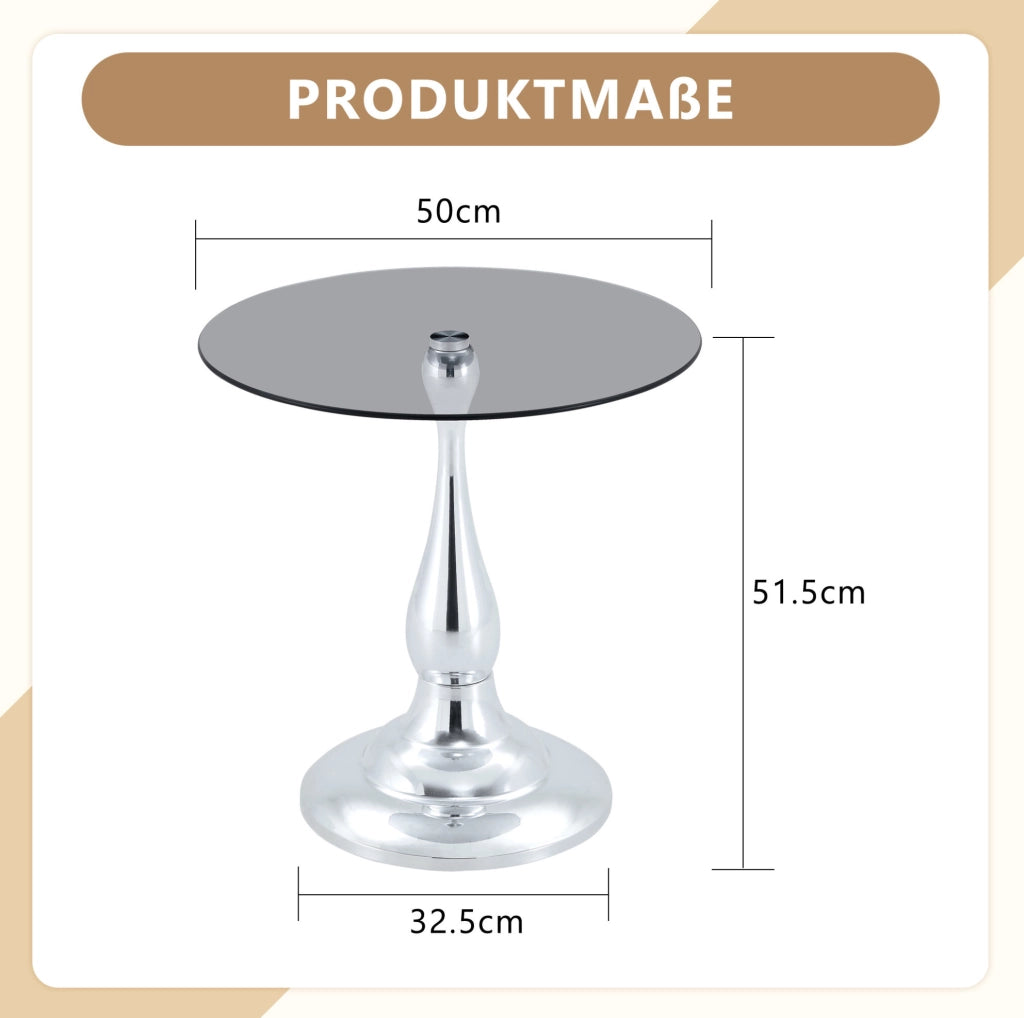 Tavolino da Salotto Rotondo in Vetro Temperato con Base in Metallo, Ø 50 cm, Altezza 51,5 cm, Design Moderno, Colore Fumato