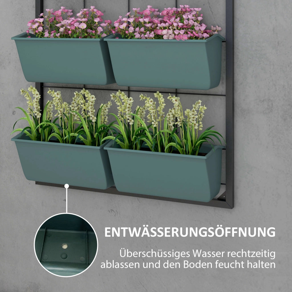 Fioriera da parete a quattro livelli con 8 vasi e fori di drenaggio per balcone terrazza e giardino 52.5 × 14 × 90 cm