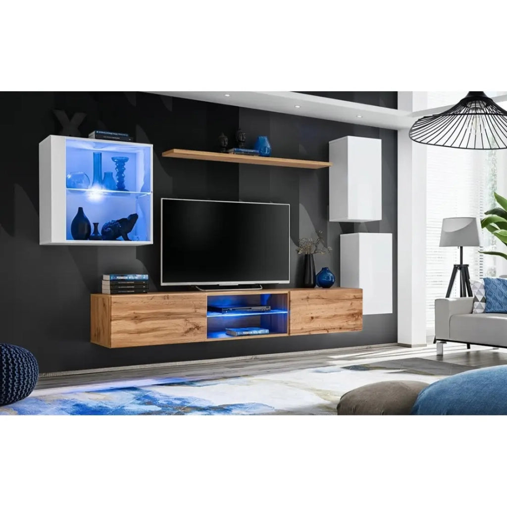 Set di mobili da soggiorno SWITCH XXIII – LED – Bianco e rovere – Design sospeso