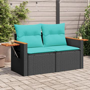 Divano da giardino con cuscini 2 posti nero in polyrattan 366036