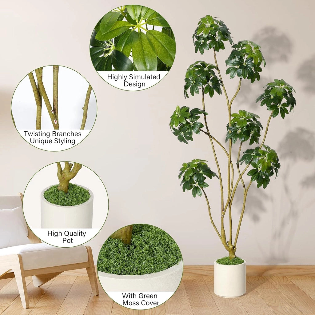 Pianta Finta da Interno ed Esterno 180 cm Multitronco con Vaso e Muschio