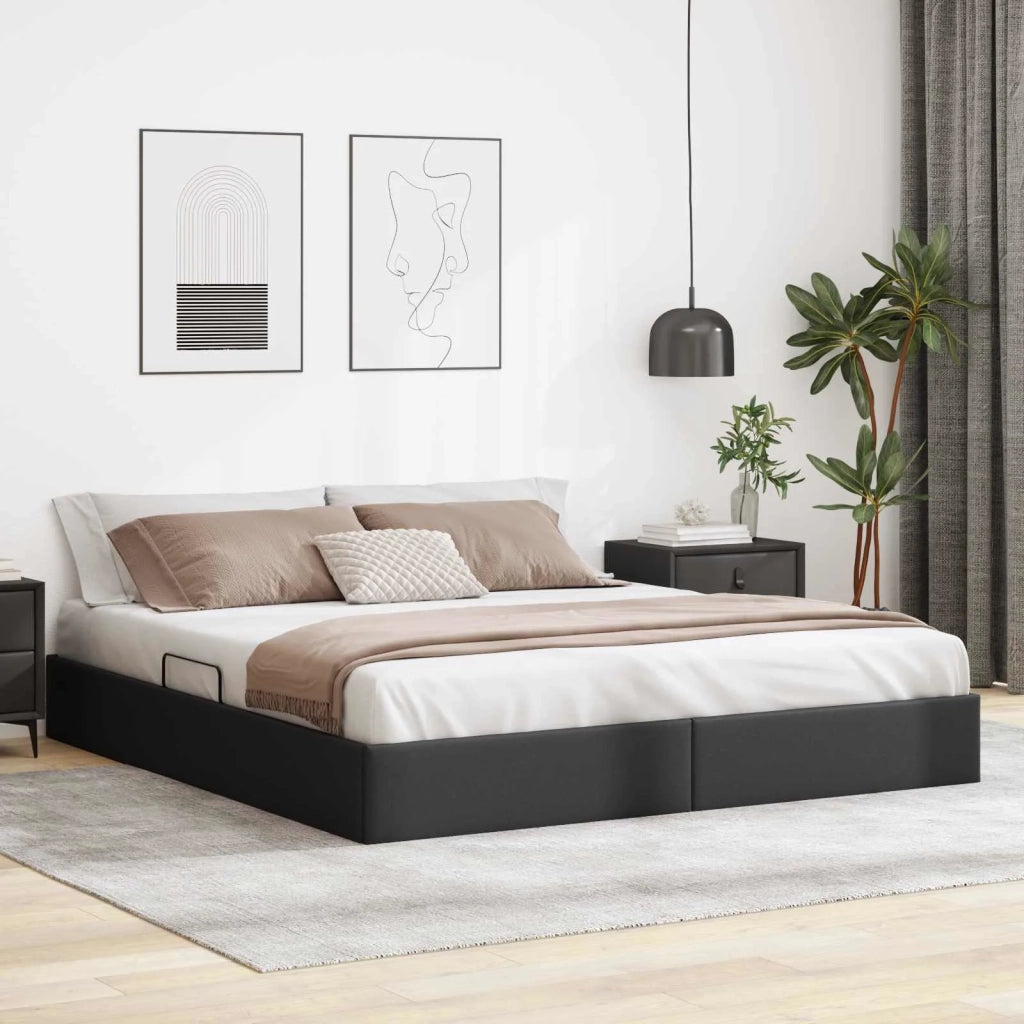 Letto ottomano Nero 160 x 200 cm Pelle Sintetica 3442778