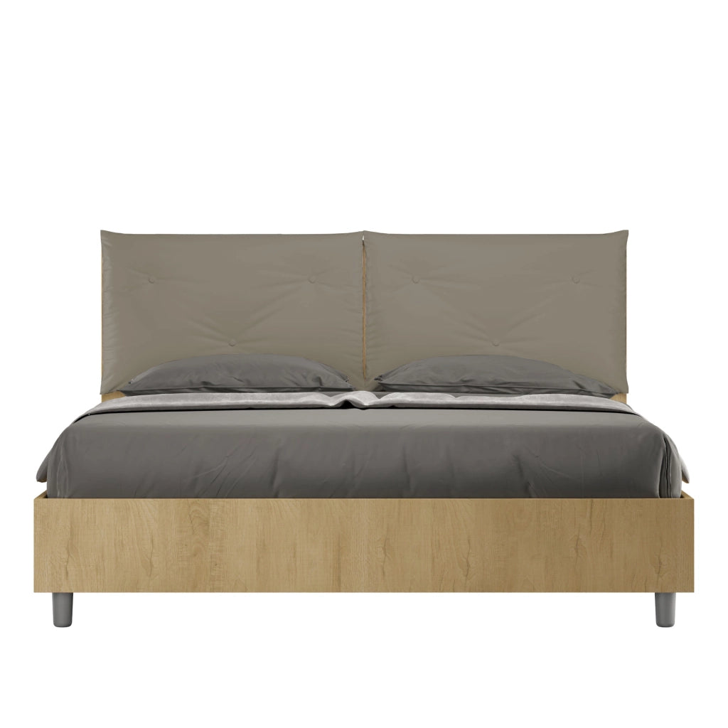 Letto Matrimoniale 160x200 cm con Rete Struttura Quercia con Cuscini in Similpelle Egos Appia Cappuccino