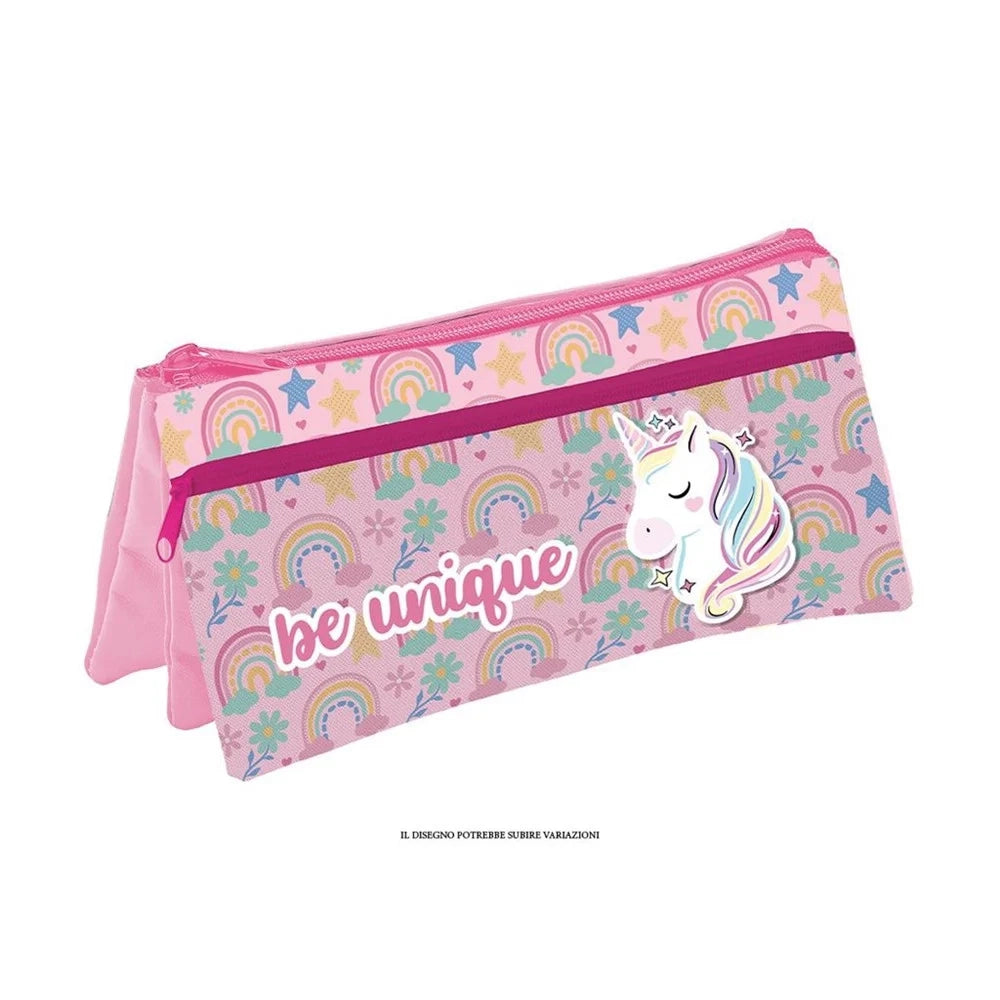 Trade Shop - Astuccio Taschetta 3in1 Grafica Unicorno 3 Scomparti Bustina Portacolori Scuola 736833 -