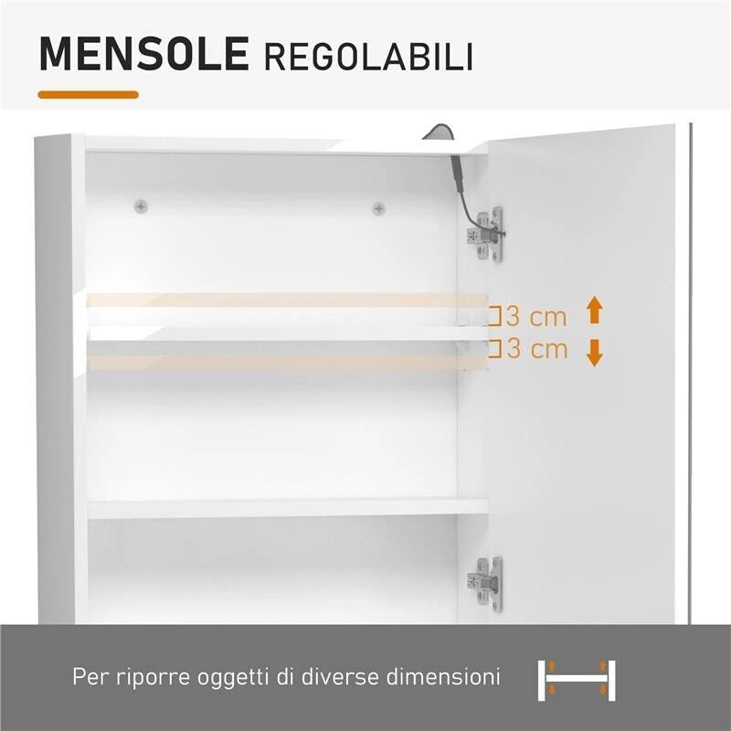 ARMADIETTO PENSILE DA BAGNO CON 1 ANTA SPECCHIO E LUCI A LED 60 X 50 X 15 CM