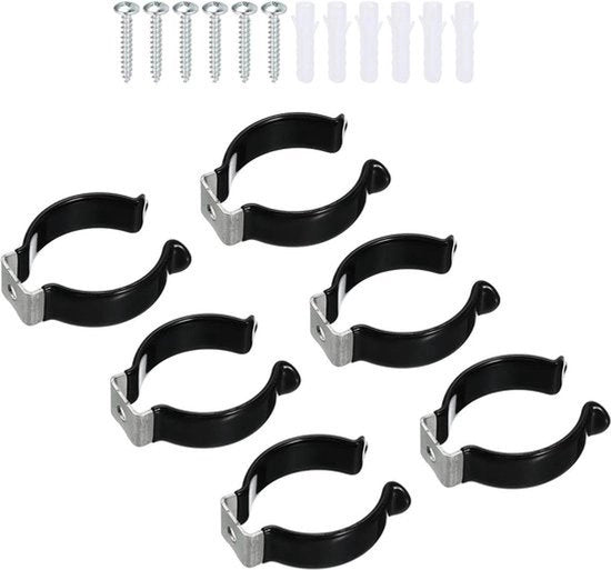 Supporto LED per Montaggio - Maniglia di Supporto - Acciaio Inossidabile - Chiavi a Pigna - Viti - Supporto a Tirante - Clip per Strumenti - Nero - Pacchetto da 6