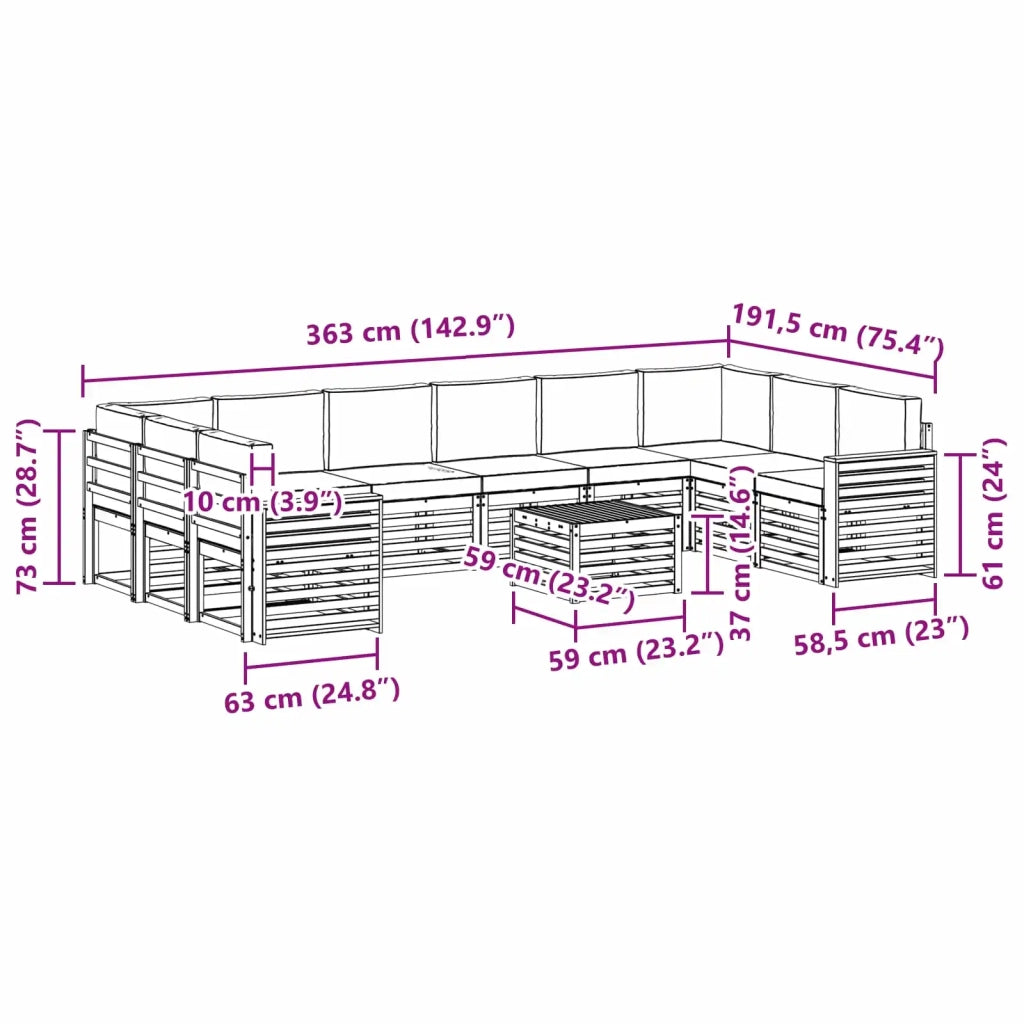 Set divano sezionale 11 pcs Grigio Naturale e Chiaro 3375606