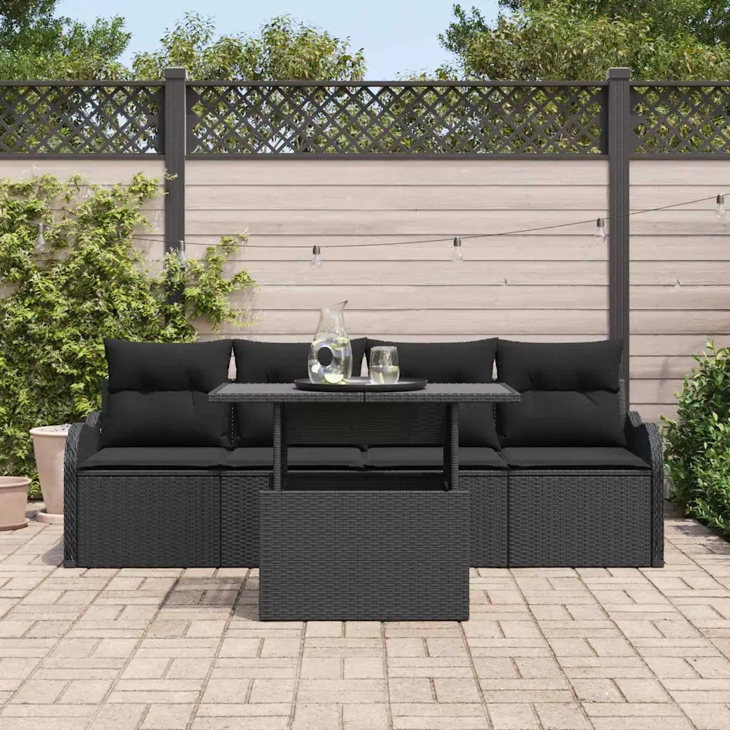 Set Divano da Giardino con cuscino 5 pcs Nero Poly Rattan