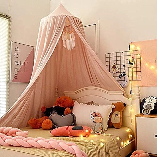 Letto per bambini con tetto a cupola rotonda, decorazioni per la nursery, tenda di cotone, tende per bambini principesse giocano, decorazione per la camera da letto del bambino (rosa)