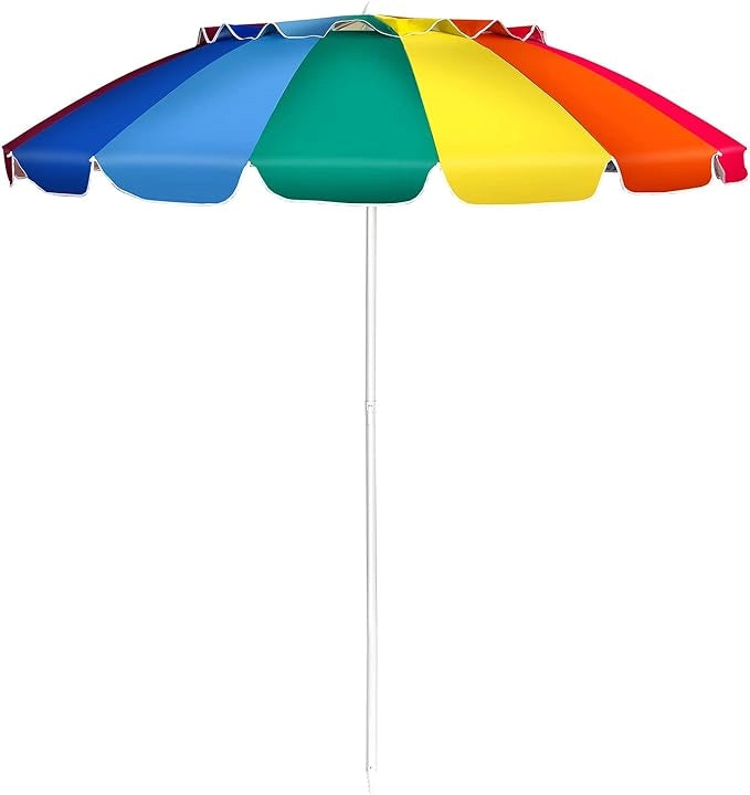 Ombrellone da Spiaggia 2,43 m, Ombrellone Portatile da Esterno con Borsa di Trasporto, con Protezione Solare, Ideale per Spiaggia, Balcone, Giardino（Colorato)