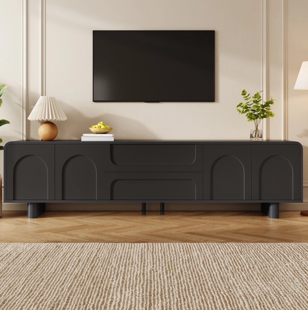 MOBILE TV 180x40x46 cm Nero MDF e Truciolare con 4 Ante e 2 Cassetti