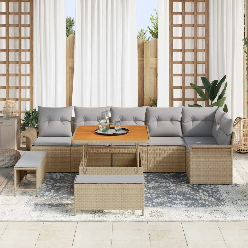 Set Divano da Giardino con cuscino 9 pcs Beige polyrattan 3362147